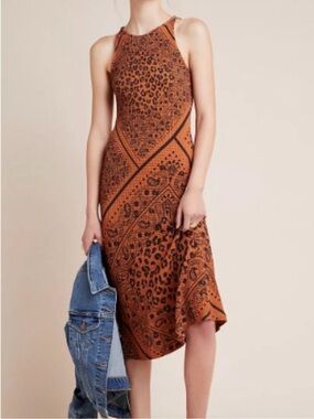 Farm Rio for Anthropologie sleeveless Alyse Rust Animal-Print Maxi Dress
